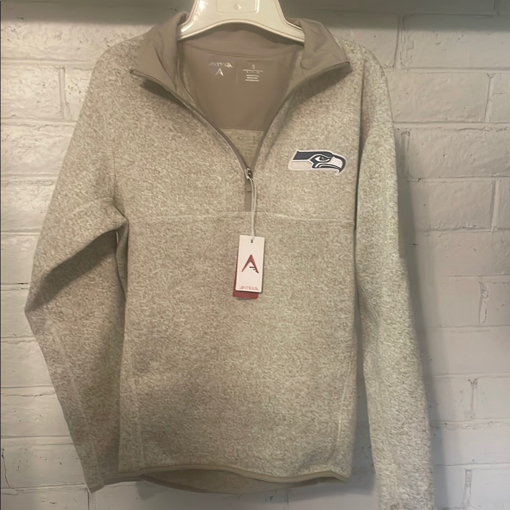 Seahawks Antigua Cream Quarter-Zip Pullover